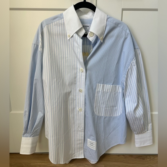 NWT Thom Browne Striped Cotton Poplin Supersized Button-Down Shirt - Picture 5 of 10